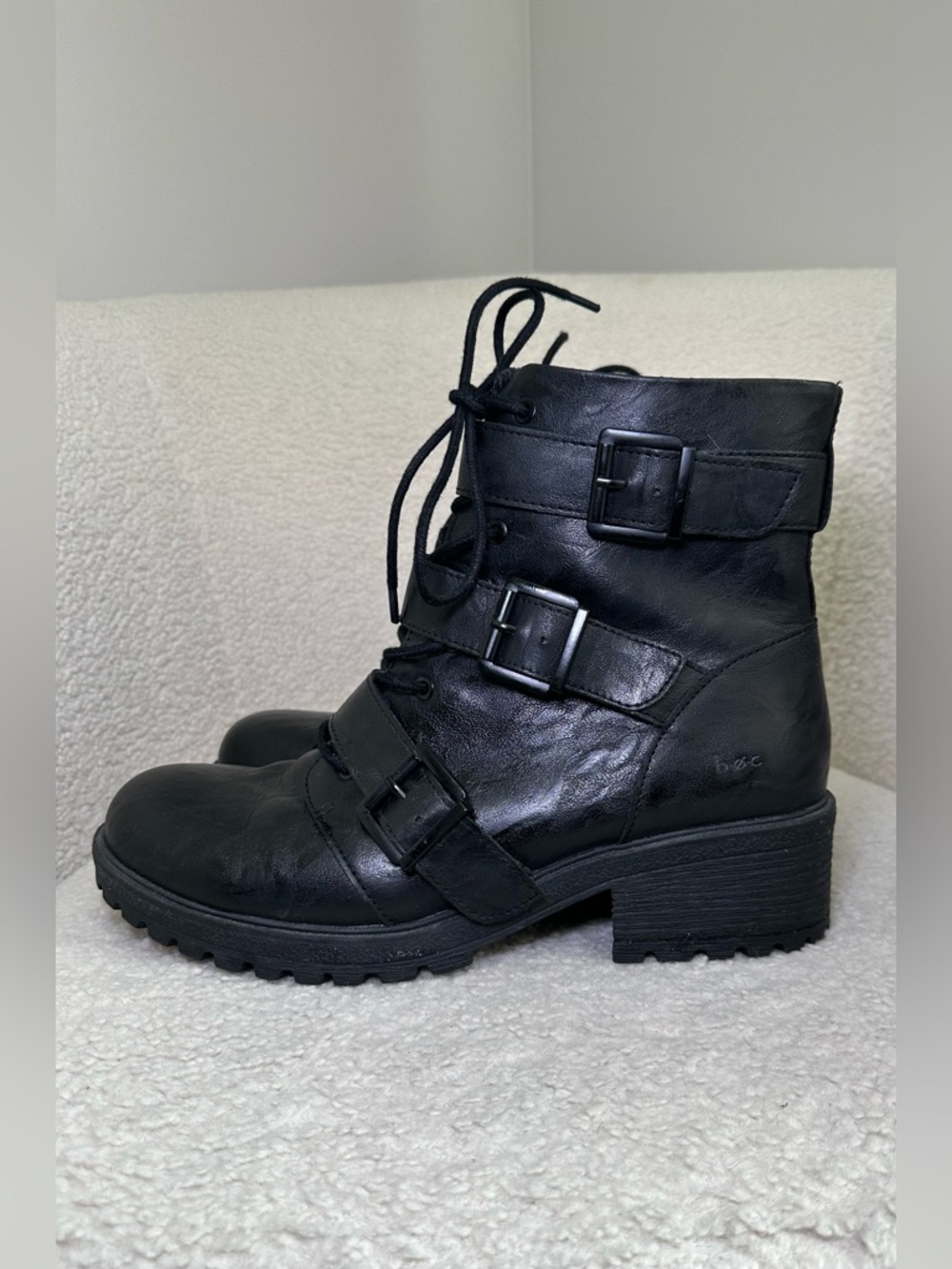 BOC Black Combat Boots Buckle Moto Ankle Boots Lace Up Goth Grunge Festival 11